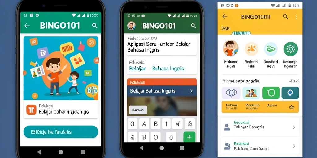 Antarmuka BINGO101 yang menarik untuk belajar Bahasa Inggris.