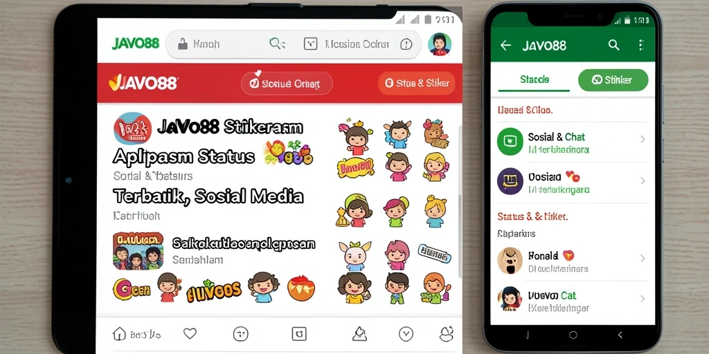 Tampilan antarmuka JAVO88 dengan pilihan stiker dan status.