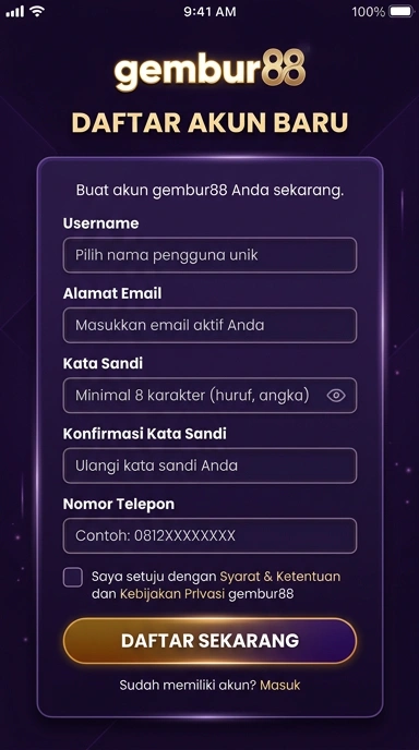 Tampilan halaman daftar gembur88