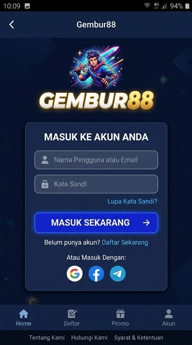 Tampilan halaman login gembur88